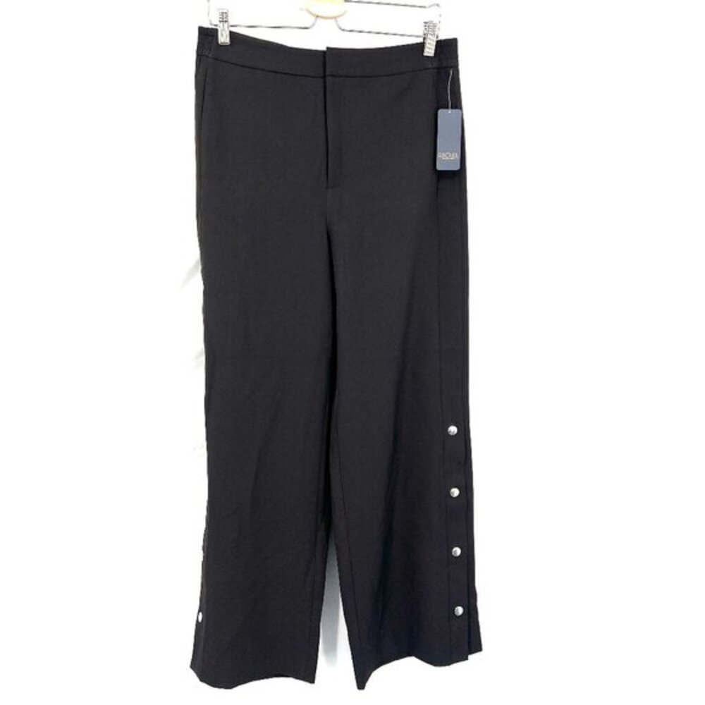 New Rachel Roy Rani high rise wide leg snap track dress pants black career 12